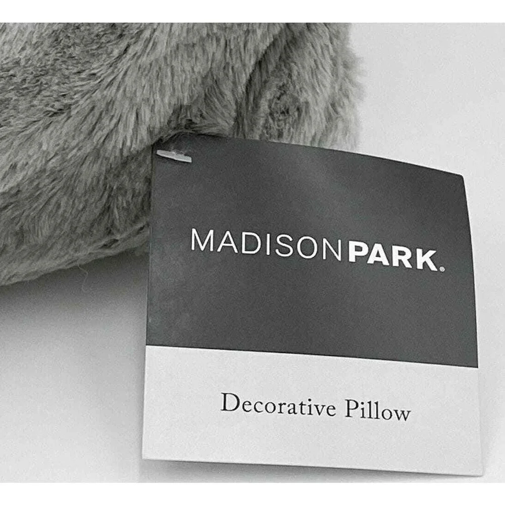 Madison Park Decorative Pillow NWT Gray 20x20 Zuri Faux Fur Cozy Glam Soft Chic